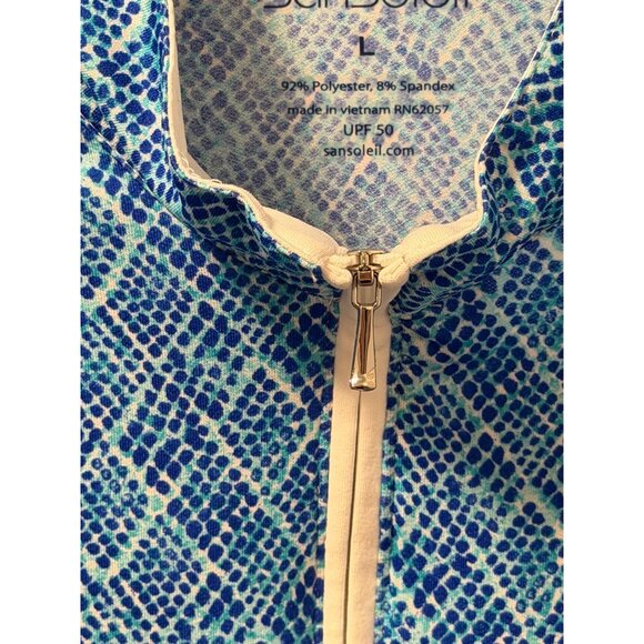 San Soleil Blue Mosaic Print Zip Pullover Upf 50 Athletic TopSz L - Picture 4 of 11